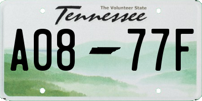 TN license plate A0877F