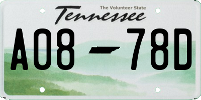 TN license plate A0878D