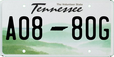 TN license plate A0880G