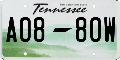TN license plate A0880W