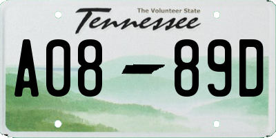 TN license plate A0889D