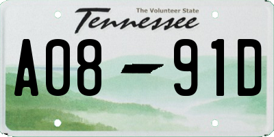 TN license plate A0891D