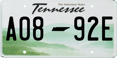 TN license plate A0892E