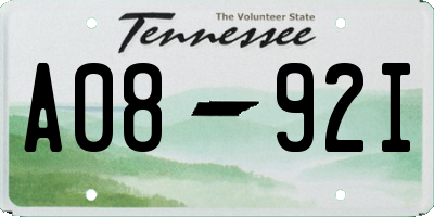 TN license plate A0892I