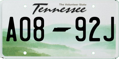 TN license plate A0892J