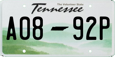 TN license plate A0892P