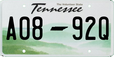 TN license plate A0892Q