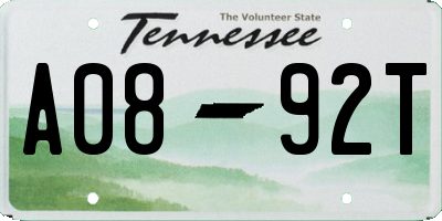 TN license plate A0892T