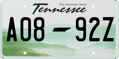 TN license plate A0892Z