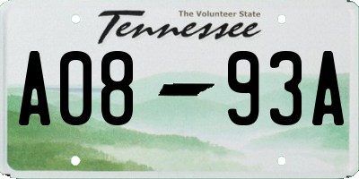 TN license plate A0893A