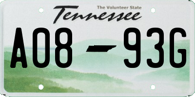 TN license plate A0893G