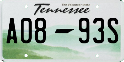 TN license plate A0893S
