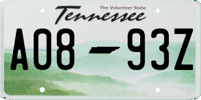 TN license plate A0893Z