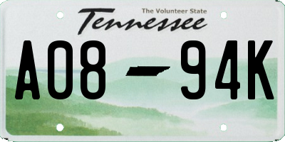 TN license plate A0894K