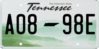 TN license plate A0898E