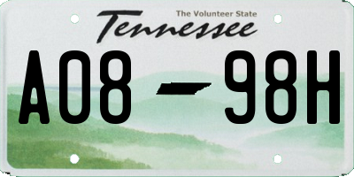 TN license plate A0898H