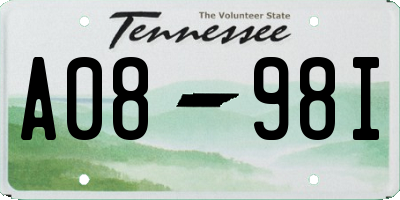 TN license plate A0898I