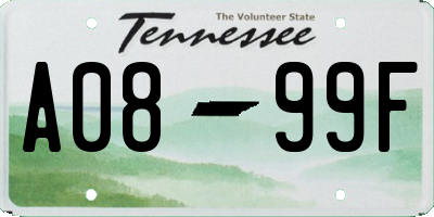 TN license plate A0899F