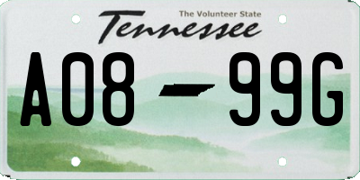 TN license plate A0899G