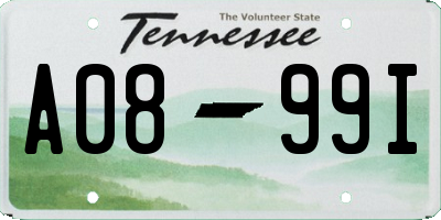 TN license plate A0899I