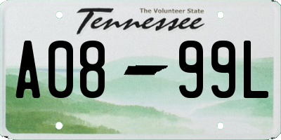 TN license plate A0899L