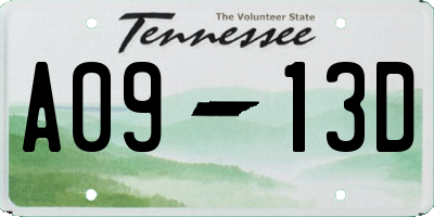 TN license plate A0913D