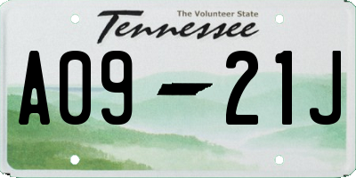 TN license plate A0921J