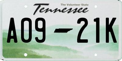 TN license plate A0921K