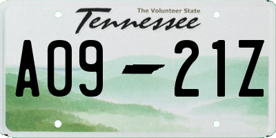 TN license plate A0921Z
