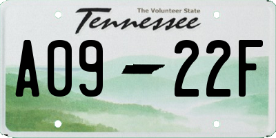 TN license plate A0922F