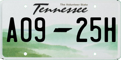 TN license plate A0925H