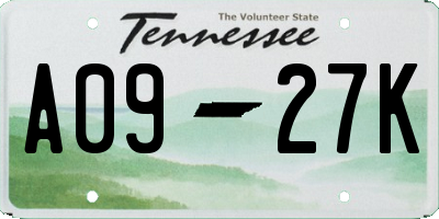 TN license plate A0927K