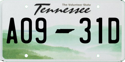 TN license plate A0931D