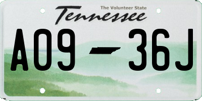 TN license plate A0936J