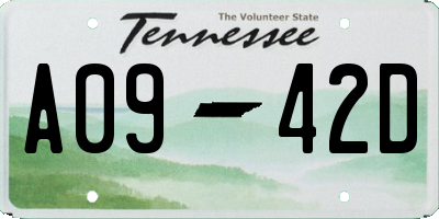 TN license plate A0942D