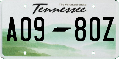 TN license plate A0980Z