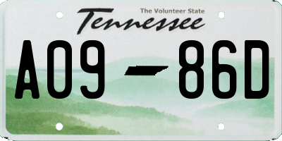 TN license plate A0986D