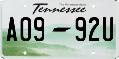 TN license plate A0992U