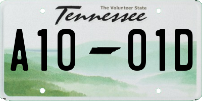 TN license plate A1001D