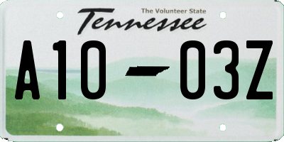 TN license plate A1003Z