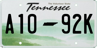 TN license plate A1092K