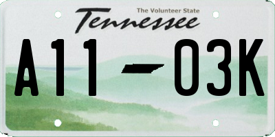 TN license plate A1103K