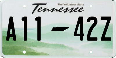 TN license plate A1142Z