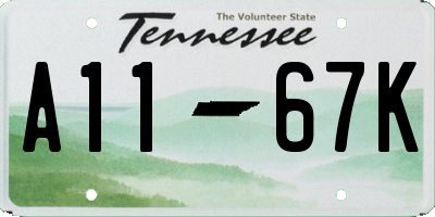 TN license plate A1167K