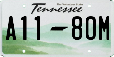 TN license plate A1180M