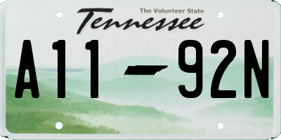 TN license plate A1192N