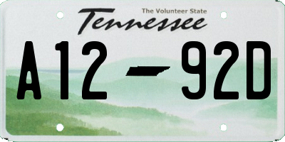 TN license plate A1292D