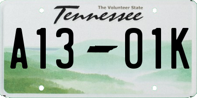 TN license plate A1301K
