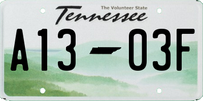 TN license plate A1303F