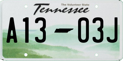 TN license plate A1303J